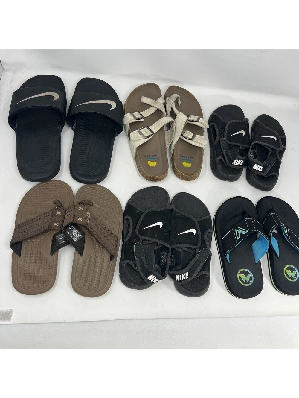 Lot of 6 pairs of kids youth sandals flip flops slides NIKE size 13 1Y 6Y & more